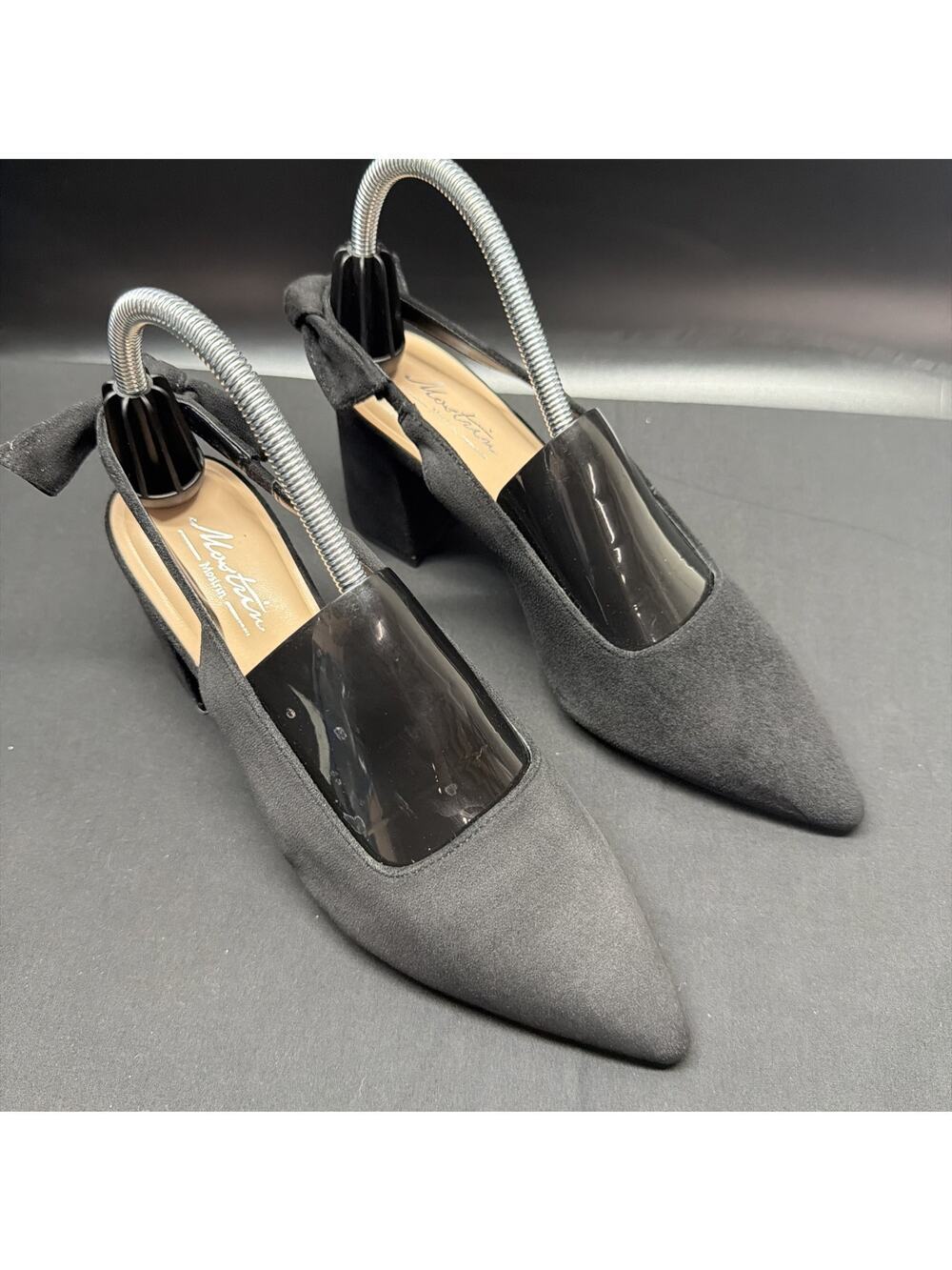 Mostrin Black Suede Block Slingback Heels for Women Size 8 US